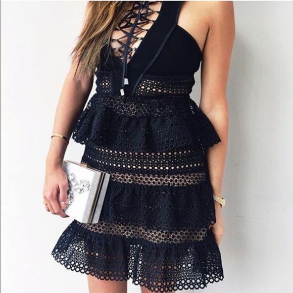 NWT Self-Portrait Lace-Up Tiered Mini Dress Size 2 - Picture 1 of 9